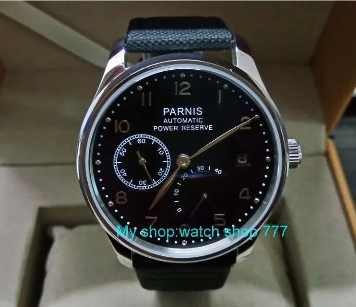 

43mm PARNIS Automatic Self-Wind Mechanical movement men's watch Auto Date power reserve Mechanical watches Nylon strap 67A