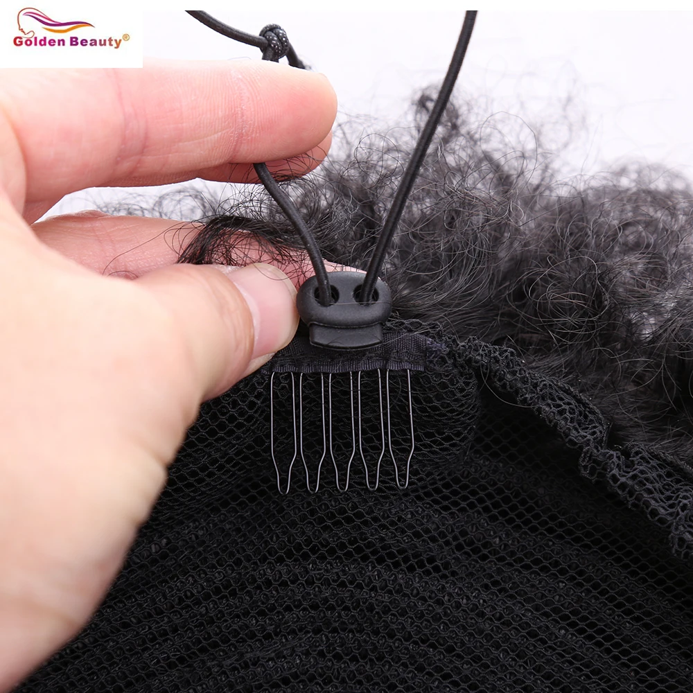 Golden Beauty 10inch Afro Puff Drawstring Ponytail Kinky Curly Synthetic Hair Updo Chignon Bun Hair Piece Extension Medium Size