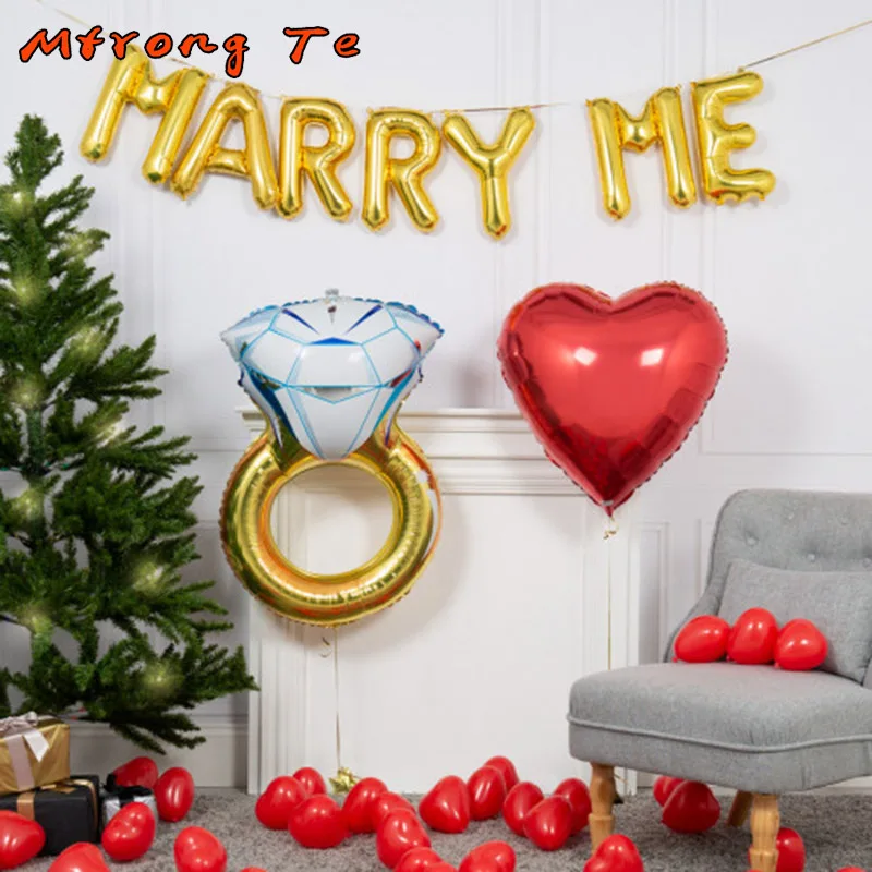 29 шт., воздушные шары из фольги с золотыми буквами MARRY ME, кольцо с бриллиантом 30 дюймов, шар 10 дюймов, красный латексный шар, свадебные, вечерние, украшения для помолвки - Цвет: Мятно-зеленый