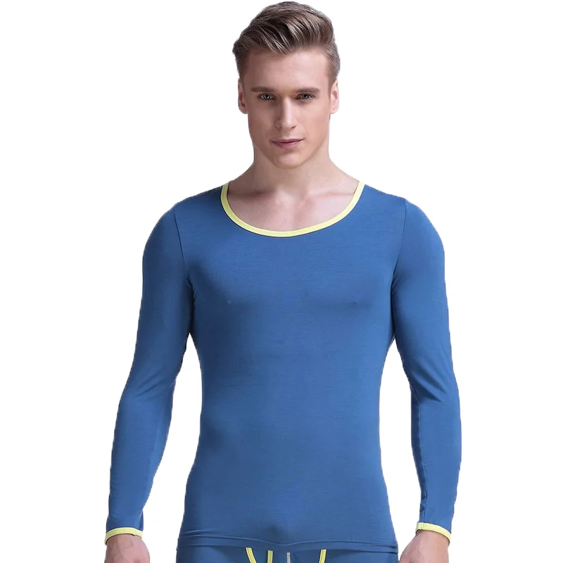 Мужское обтягивающее нижнее белье с круглым вырезом из модала, осенняя одежда, тонкая рубашка, длинная мужская термо Мужская s нижняя часть - Цвет: Dark blue