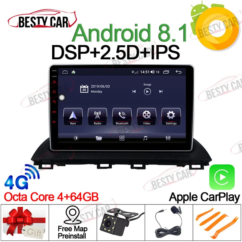 

10.1" Android 8.1 Car Multimedia Player Stereo for Mazda 3 Axela 2013~2017 2018 GPS Navigation Head Unit DSP 2.5D+IPS 4GB RAM