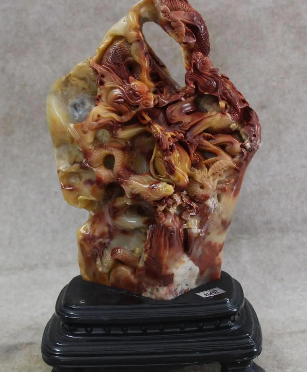 

12"Rare Natural Shoushan Stone Carving Dragon Dragons Play Bead Pure Hand Statue