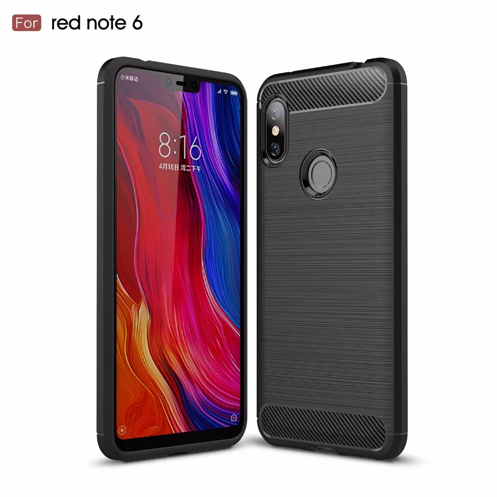 buy For Xiaomi Redmi Note 6 Pro Case Soft Silicone Brushed Carbon Fiber Xiomi Redmi Note6 6A 6Pro Rugged Armor TPU Phone Case Cover