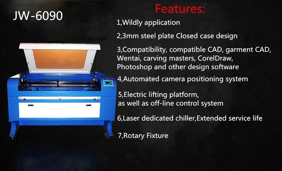 Версия JW-6090 лазер Co2 80 Вт из станка с ЧПУ лазерная гравировка машины для резки скорость гравировки 0-60000 мм/мин