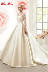 Vestidos novia 2019 Сексуальная простое свадебное платье с рукавами Белый Кот Атласное Платье свадьбы abito да sposa недорогое свадебное платье