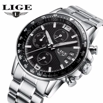 

New Top Luxury brand LIGE watches business men watch sports fashion luminous waterproof Steel wristwatch Relogio Masculino