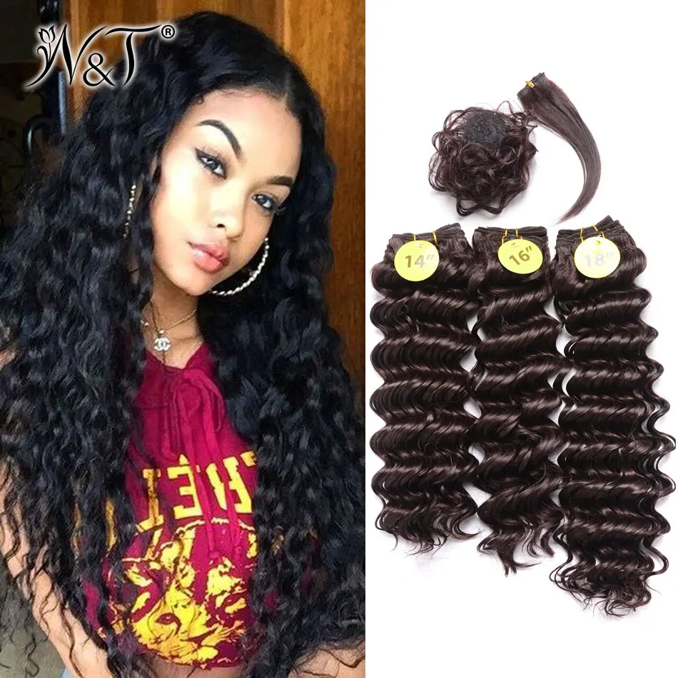 Deep Wave Hair Weave Bundles Synthetic Hair Bundles With Closure