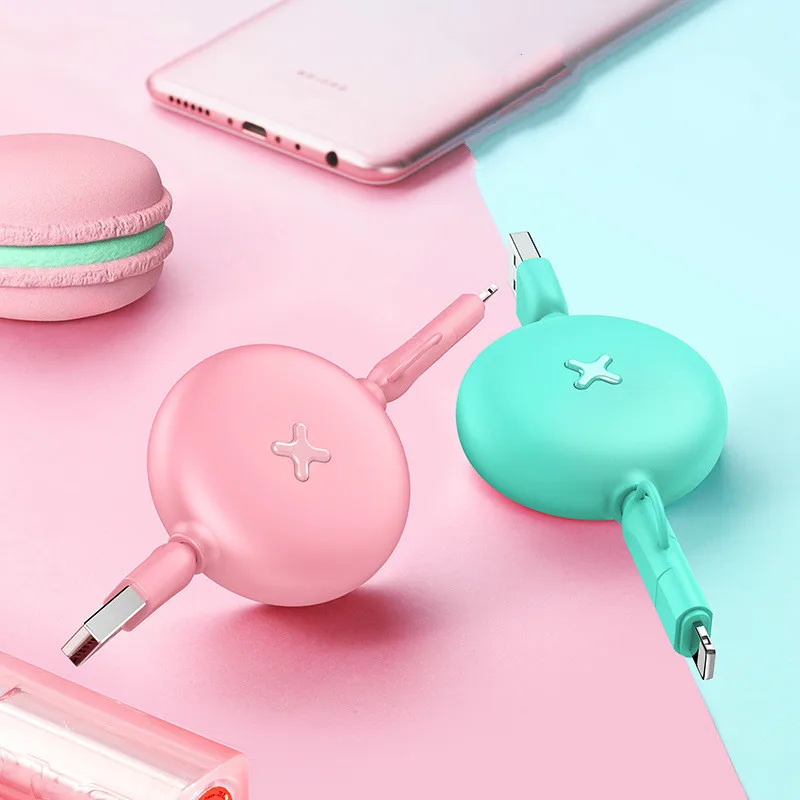 

USB Cable Apple Android Micro Wire combo Macaron color creative telescopic Data Line Phone Charging Cable