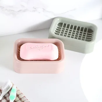 

1PCS 9.5*13CM Plastic Soap Dish Plastic Bathroom Creative Double draining soap holder Non-slip soap box