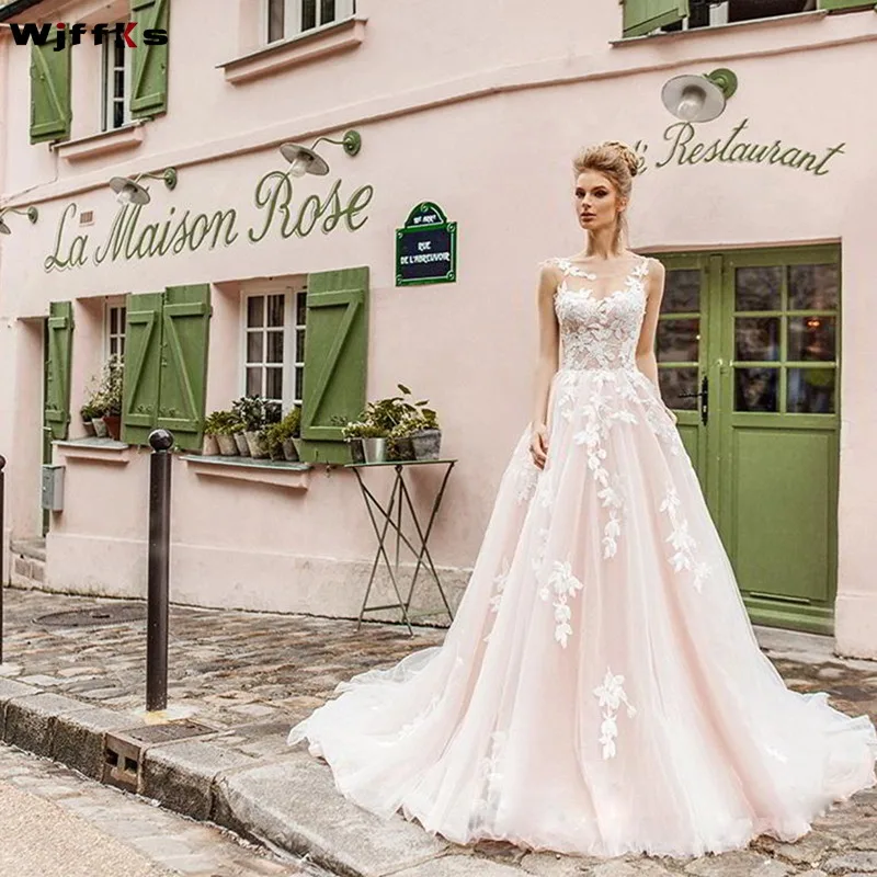 2019-bridal-sleeveless-illusion-bateau-sweetheart-neckline-heavily-embellished-bodice-romantic-blush-a-line-wedding-dress-v-back