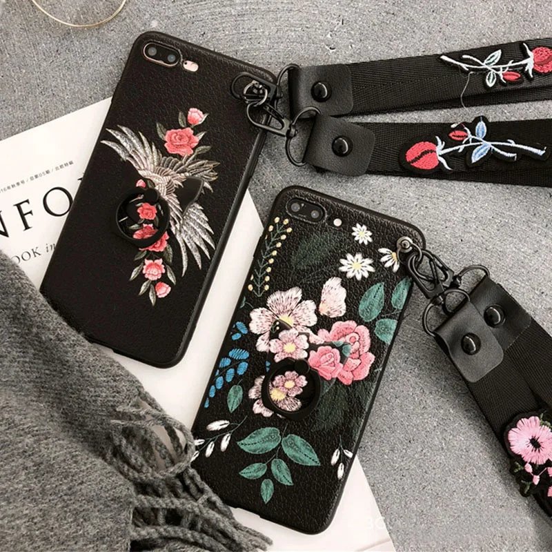 

Luxury Retro flower Flamingo DIY Soft Silicon Phone Case For iPhone X XS MAX XR 6 6S Plus 7 Plus 8 Plus Strap holder stand Cover