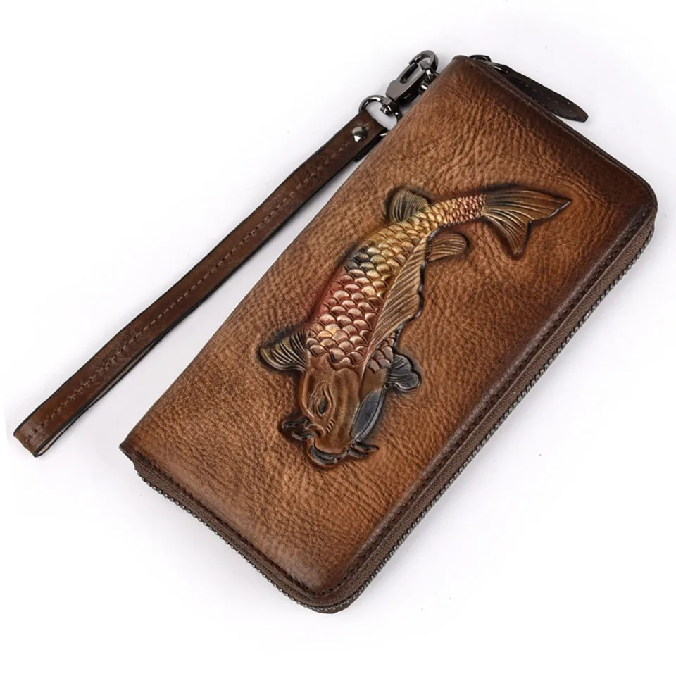 

Lovely Fish Women Wallet Genuine Leather Luxury Long Clutch Handy Bag Printing Fish Female Card Purse Lady Money Bag Clips