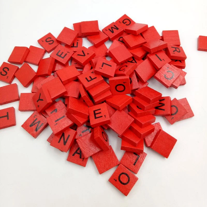 Good Quality Red 100 Wooden Scrabble Tiles Black Letters Numbers For