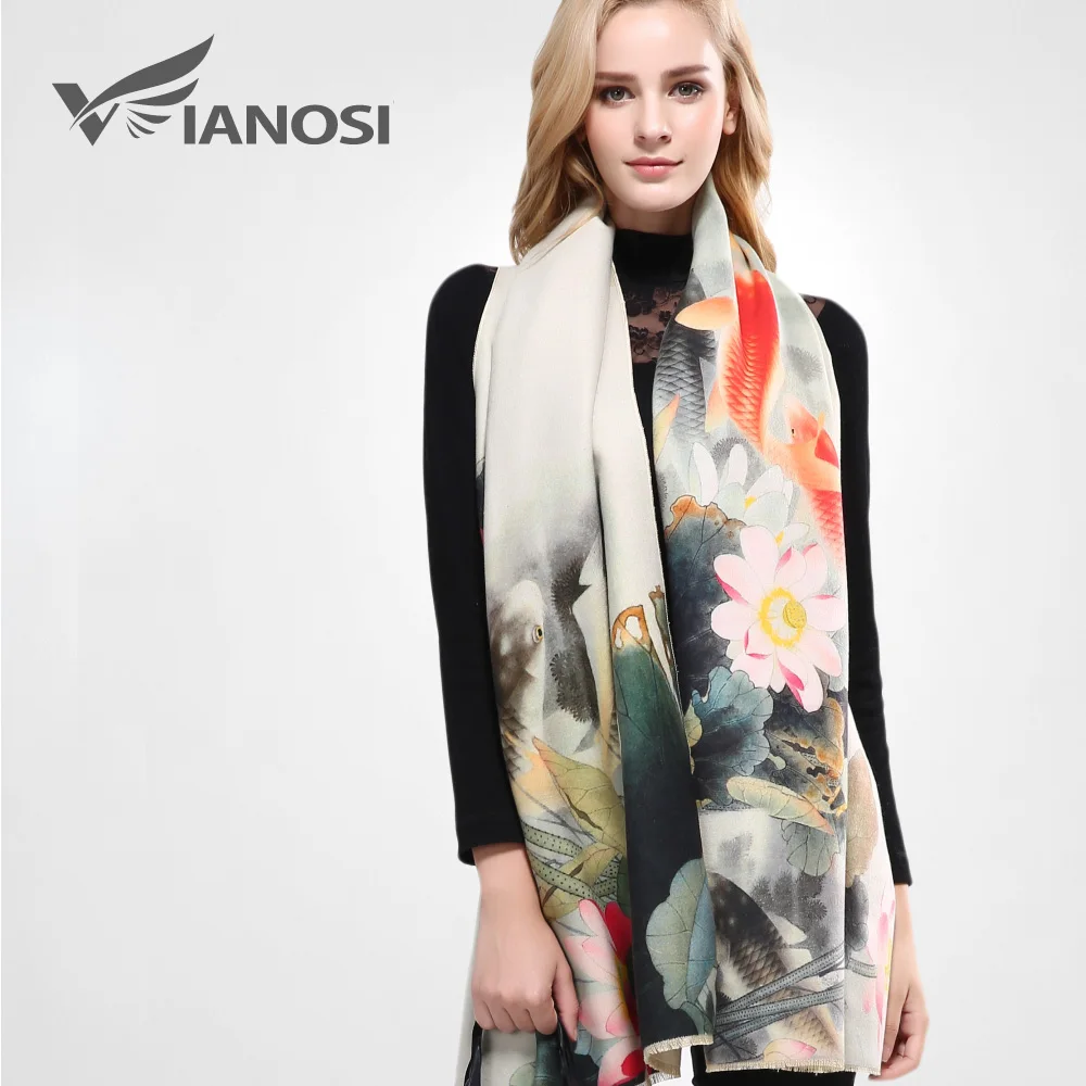 

[VIANOSI] Luxury Scarf Women Wool Cashmere Shawls and Scarves Thicken Warm Wrap Digital Printing Winter Scarf Woman VA060