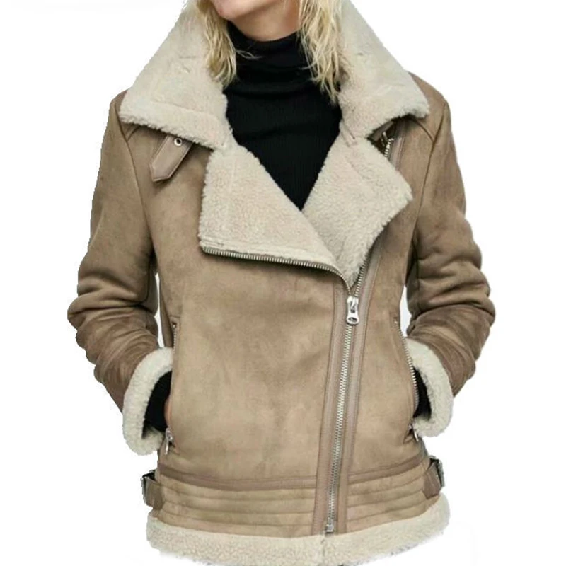 Winter Jacket Women Lamb Fur Thick Outerwear Solid Slim Zipper Flocking Overcoat For Female Causal Winter Women Jacket New