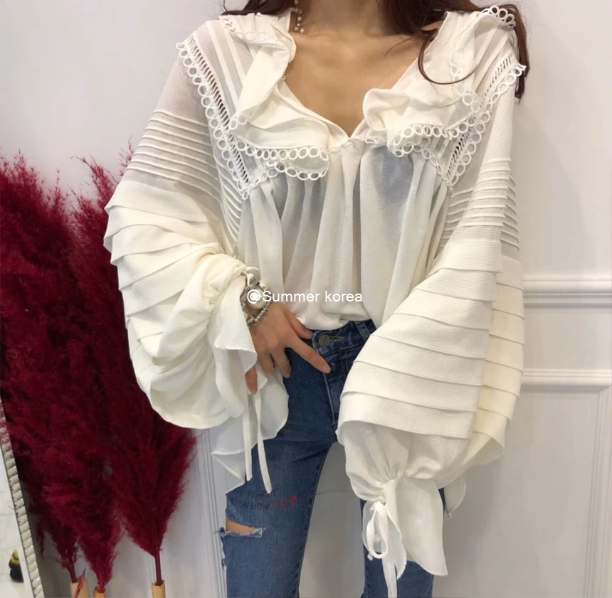 

Vadim New Arrival Polyester Acetate Blusas Zanzea 2018 New Woman Shirt Retro Court Style Wood Ear Puff Sleeve Loose Sexy Female