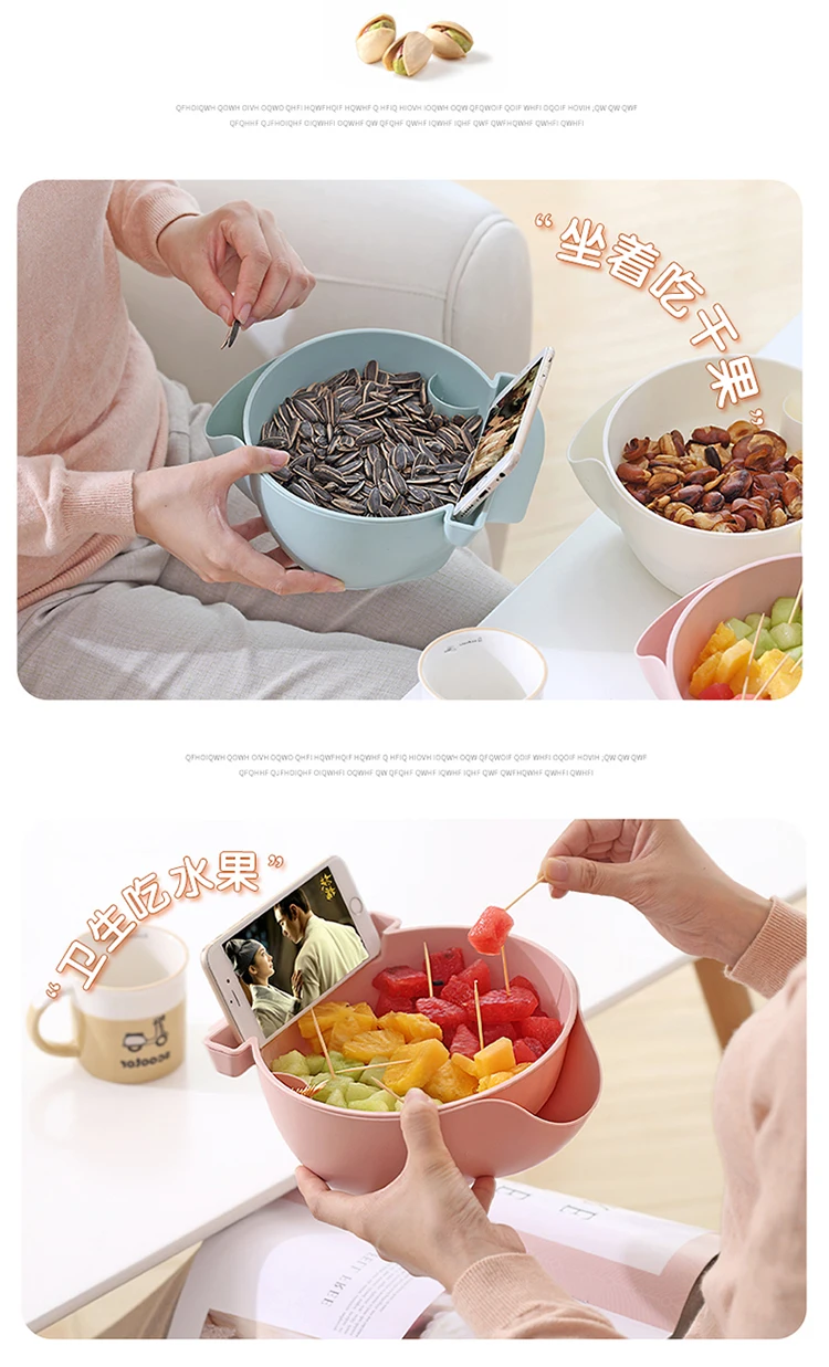 Creative double-layer removable fruit bowl plastic melon fruit drain tray lazy round snacks dried fruit plate mx12301551