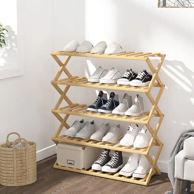 Folding Shoe rack Bamboo wood Shoes Storage Organizer