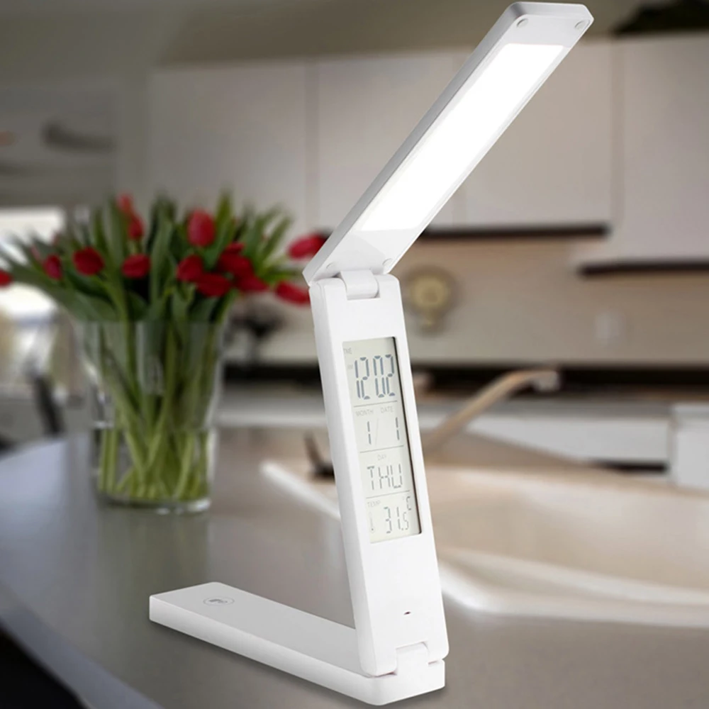 

Multifunction LED Desk Light With Alarm Clock Foldable Dimmable Desk Table Lamp Calendar Temperature Atmosphere Colors Changing