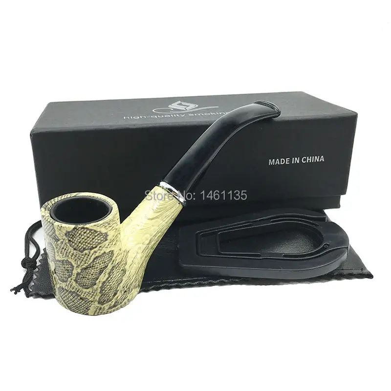 

Free Shipping style Snakeskin texture Special elegance wooden weed pipe smoking pipe tobacco pipe for gift Boxed