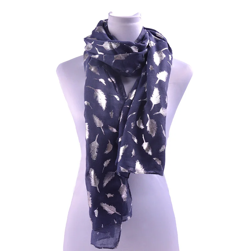 

Women Scarf Women Long Scarves Wrap Printed Shawl Stole Scarf Shiny Bronzing Silver Feather Infinity Scarves cachecol bandana