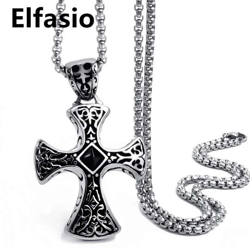

Mens Boys Celtic Black CZ Cross Biker Pendant with 18-30inch Stainless Steel Necklace Chain Jewelry