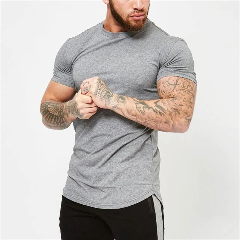 

2018 Summer Fashion Solid Short Sleeve T Shirt Men Fitness Clothing Cotton O-neck Silm Fit Casual Men T-shirts plus size M-2XL