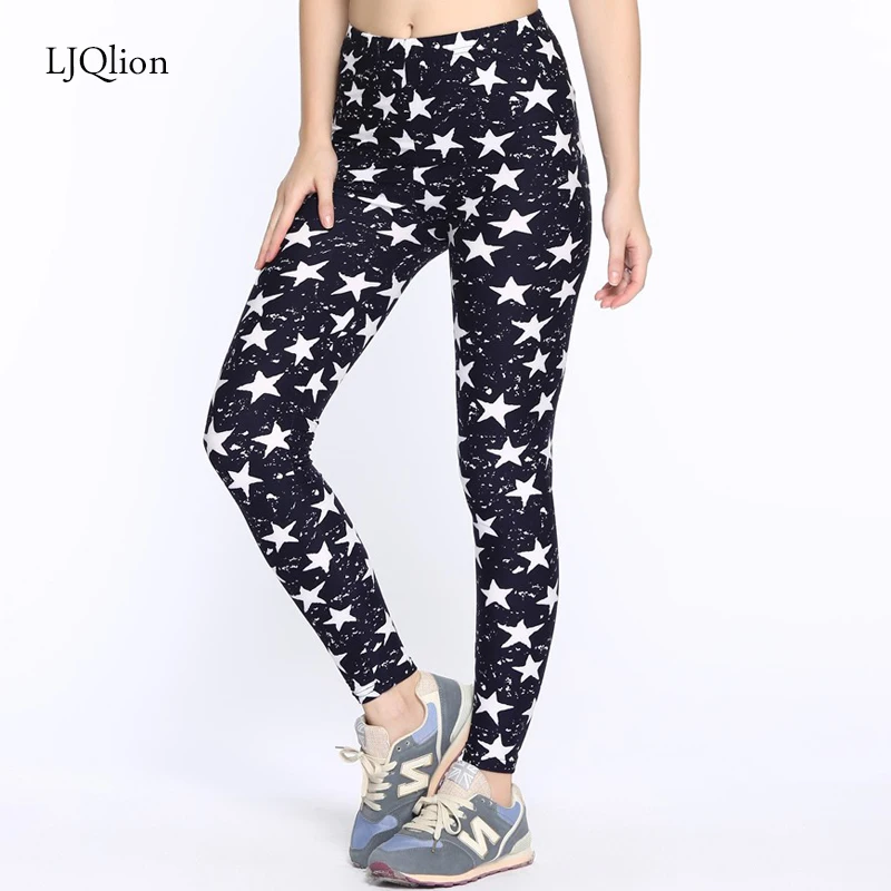 LJQlion Brands Fashion camouflage leggings Five pointed stars Printing leggings Fitness Slim