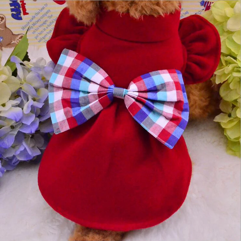 Lovely Bowknot Dog Coat 2 Colors Warm Cotton Dog Clothes Size S XXL