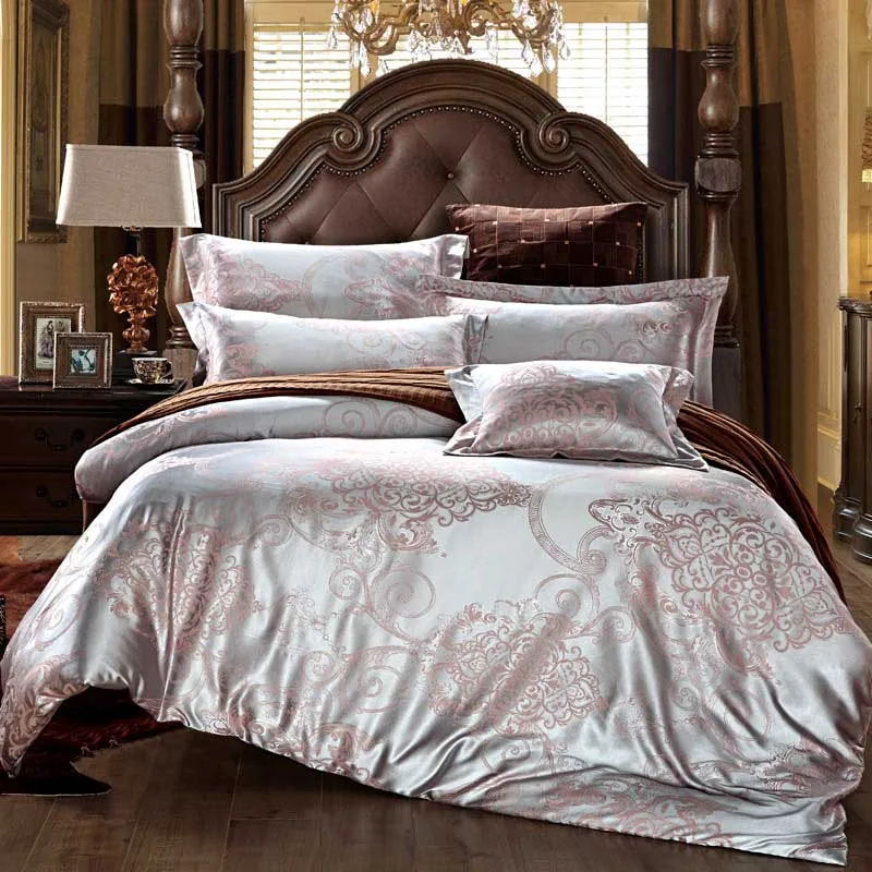 

2018 Luxury Silk Jacquard Bedding Sets Hot Sale Designer Bed Sheet home textile Queen/King bed linen set 4/3PCS
