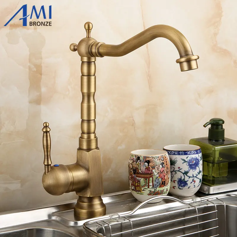  Amibronze Home Improvement Accessories Antique Brass Kitchen Faucet 360 Swivel Bathroom Basin Sink  - 1184857781