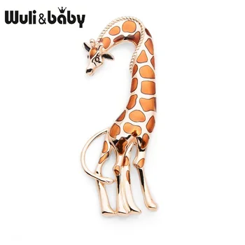 

Wuli&Baby 2019 Big Brown Enamel Giraffe Brooches Women Men's Metal Animal Banquet Party Brooch Pins