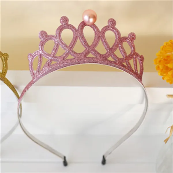pink 10 шт./лот новая блестящая фетровая Корона плотная повязка на голову жемчуг Королевский Стиль Детская повязка на голову с блестящим сплав в форме короны для девочек Ободки принцесса - Цвет: pink