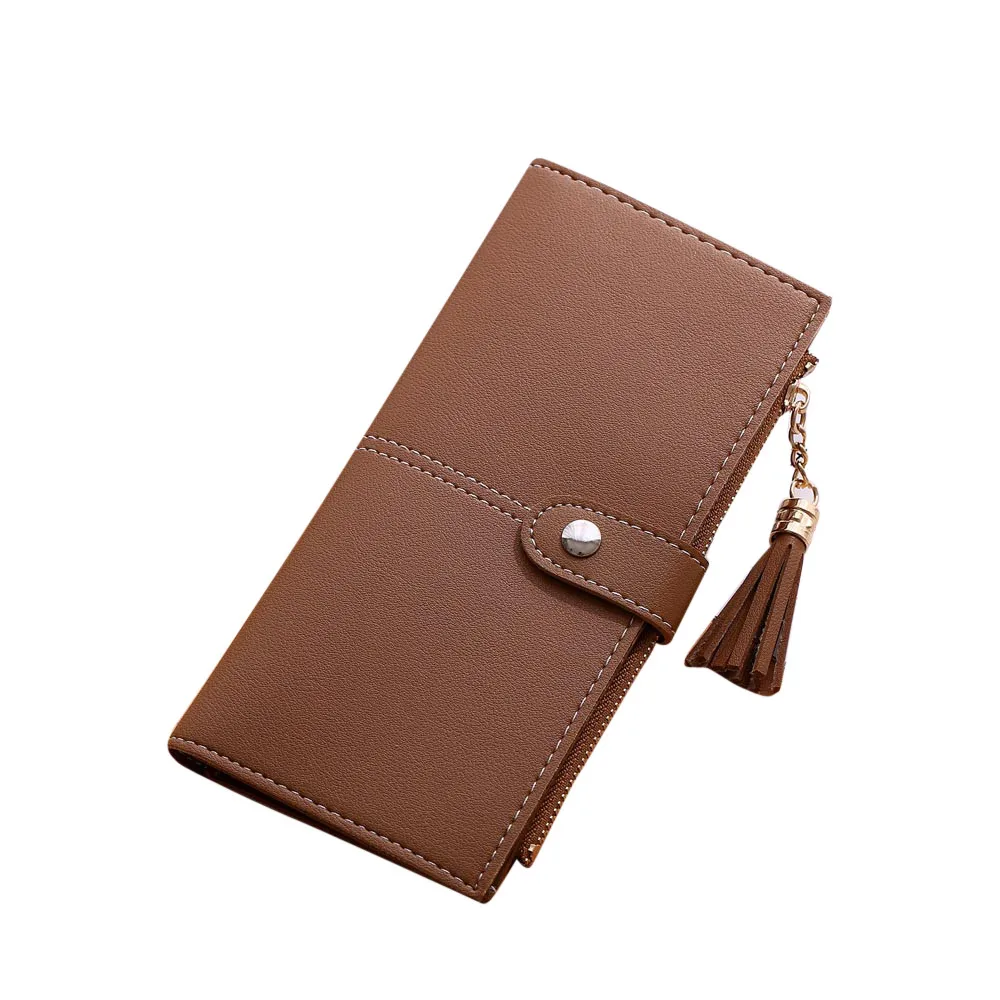 ShiningLove Fashion Retro Women Multipurpose Ladies Scrub Leather Long Clutch Purse Tassel Card Holder Pouch