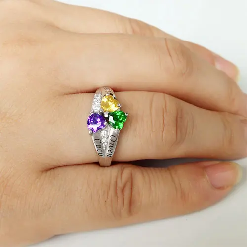 925 Sterling Silver Family Names Birthstones Rings  500