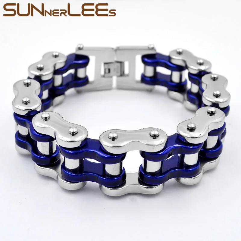 

SUNNERLEES 316L Stainless Steel Bracelet Bangle 22mm Huge Biker Bicycle Motorcycle Link Chain Men Boy Hiphop Rock Jewelry BC01