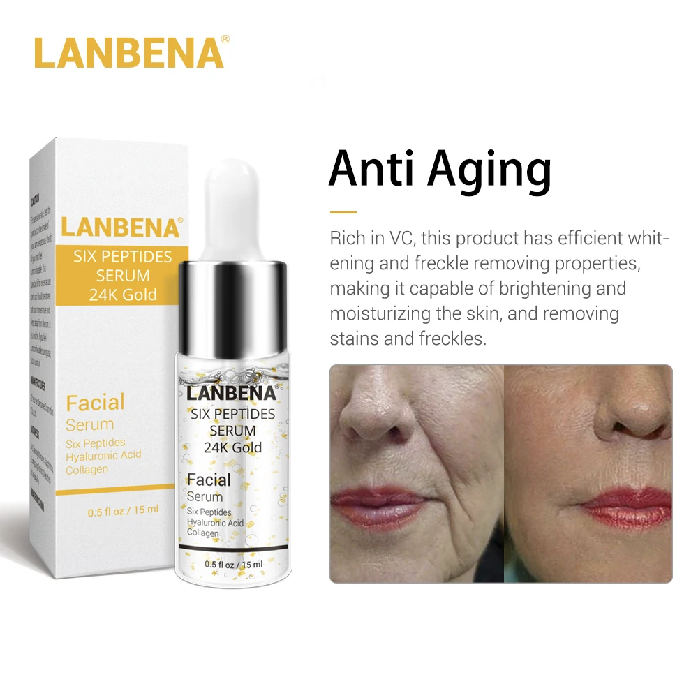 LANBENA 24K Gold Six Peptides Serum Face Cream Anti-Aging Wrinkle Lift Firming Whitening Moisturizing Acne Treatment Skin Care