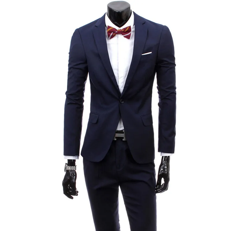 

2017 Men's Business Fashion Casual Suits / Male Slim Solid Color Suit Jacket Blazers Coat Pants Trousers / 2 Pieces Sets