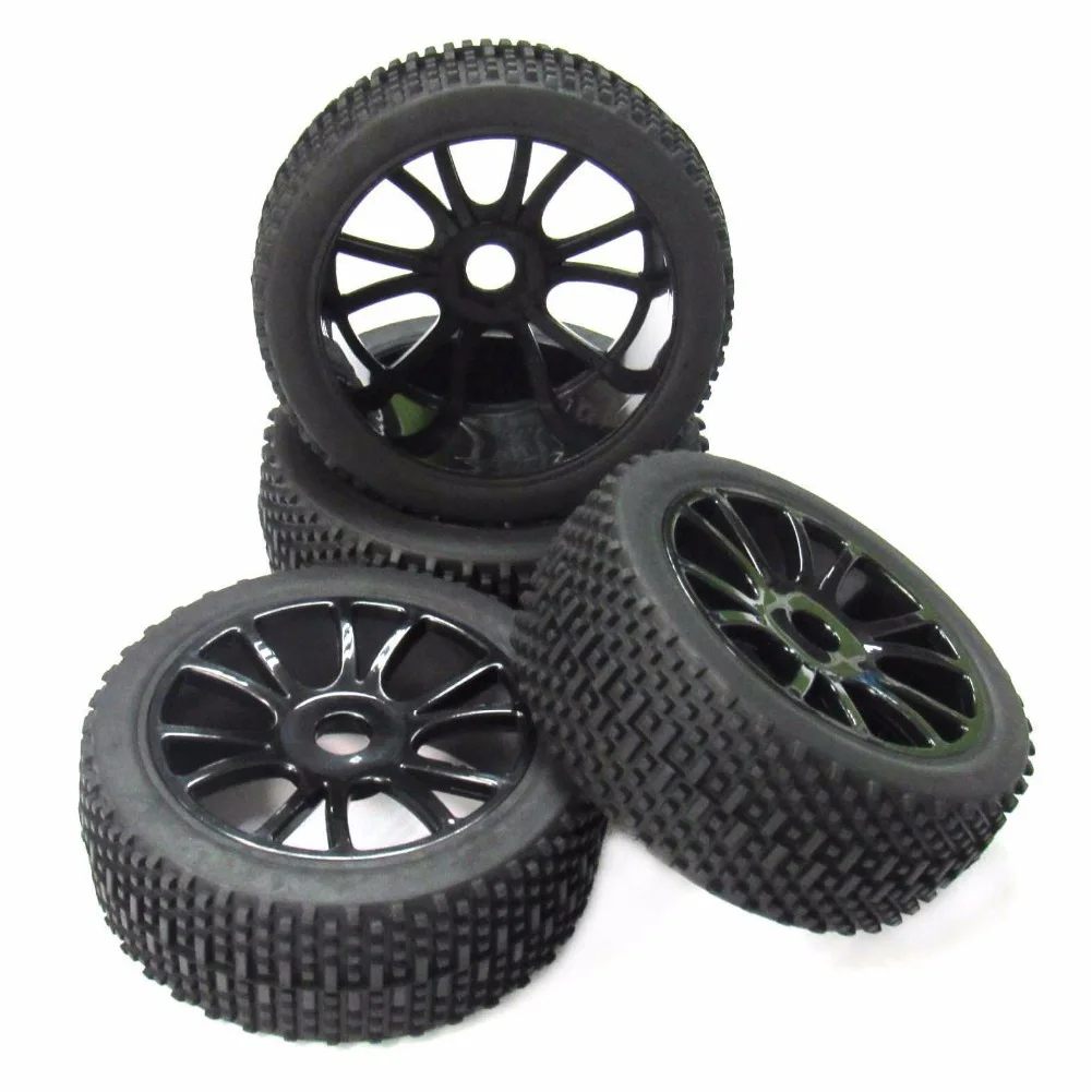 

4Pcs Solid Tyre Hub Wheel Hollow 17mm Tires Rubber Black Durable Hex Adapter Universal For RC 1/8 Off-Road Car