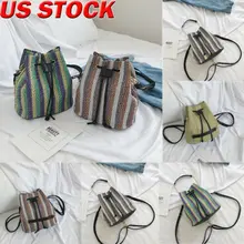 US Summer Women Bohemia Rattan Handbag Straw Knitted Messenger Backpack