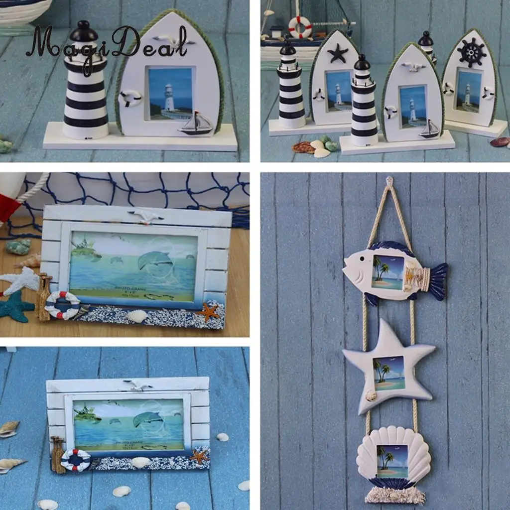 

MagiDeal Mediterranean Nautical Wooden Photo Frame Home Decoration Craft Sailboat Picture Frames