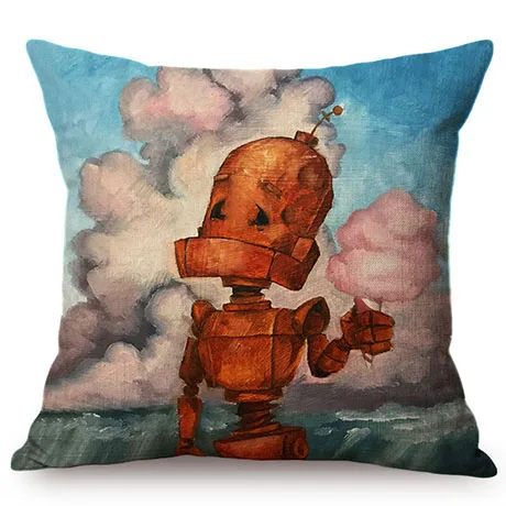 Cute Cartoon Robot Funny Cosplay Home Decoration Throw Pillow Case Kindergarten Children Like Car Sofa Chair Linen Cushion Cover M092-3