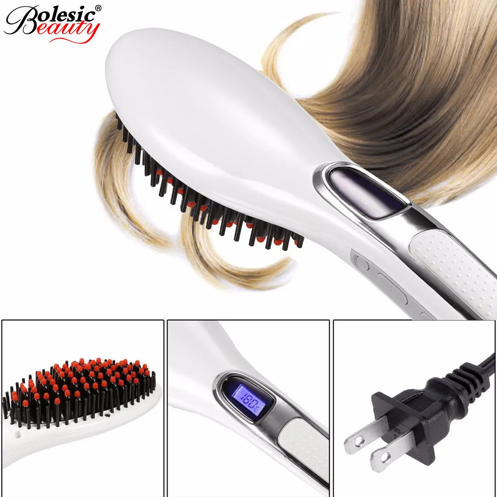 

High quality Electric LCD Dispaly Ceramic Flat Iron Hair Straightening Brush Electric Hair Straightening Comb
