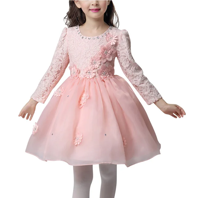 Autumn Winter Girls Wedding Party Dress Children Lace Bow Flower ...