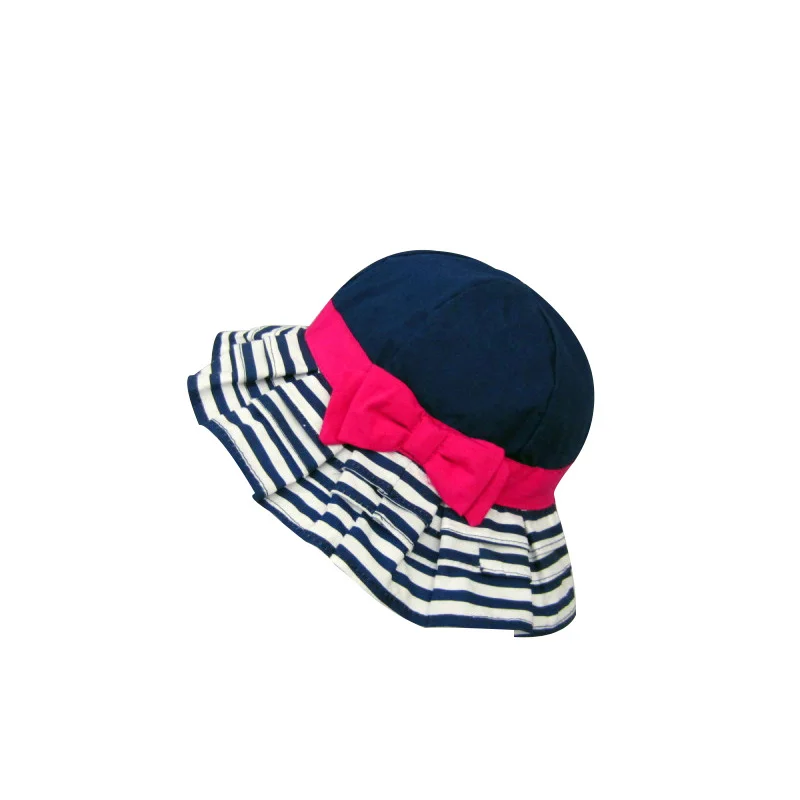 Rose Red Bow Baby Girls Hat Fashion Striped Bucket Hat For Girls Wide Brim Sun Cap Hat Spring Summer Panama Baby Girls Clothing (2)