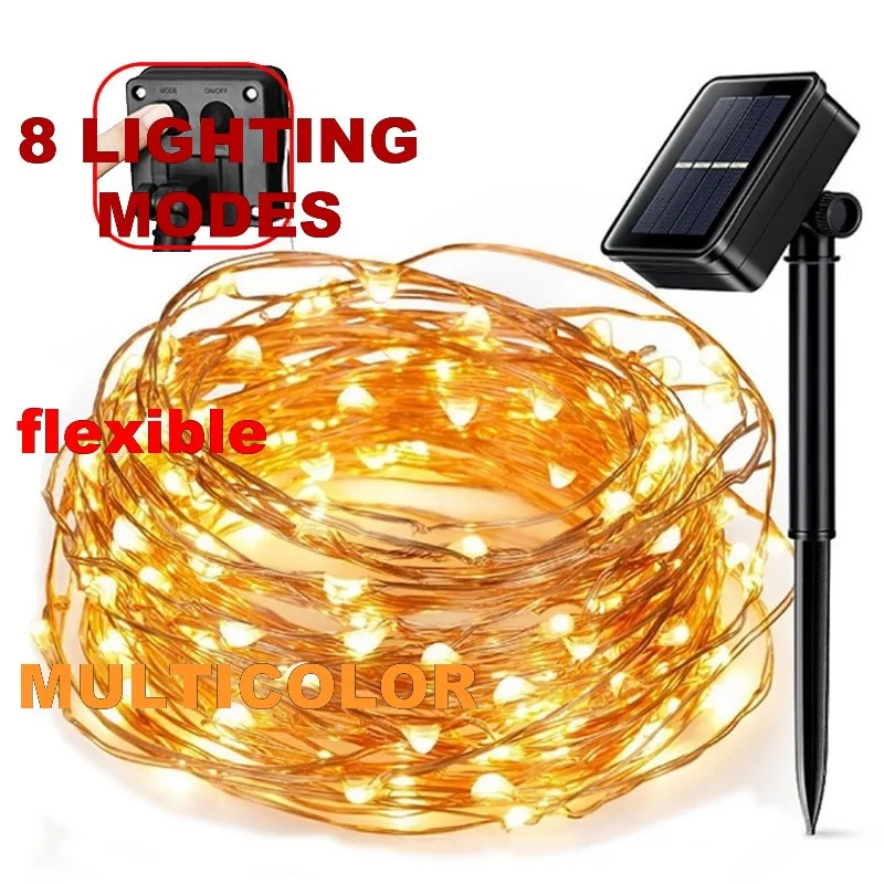 

8 modes multicolor Solar Powered String Lights 50LED 100 led 200 led lamp Wire Outdoor Fairy Light for Christmas Garden Holiday