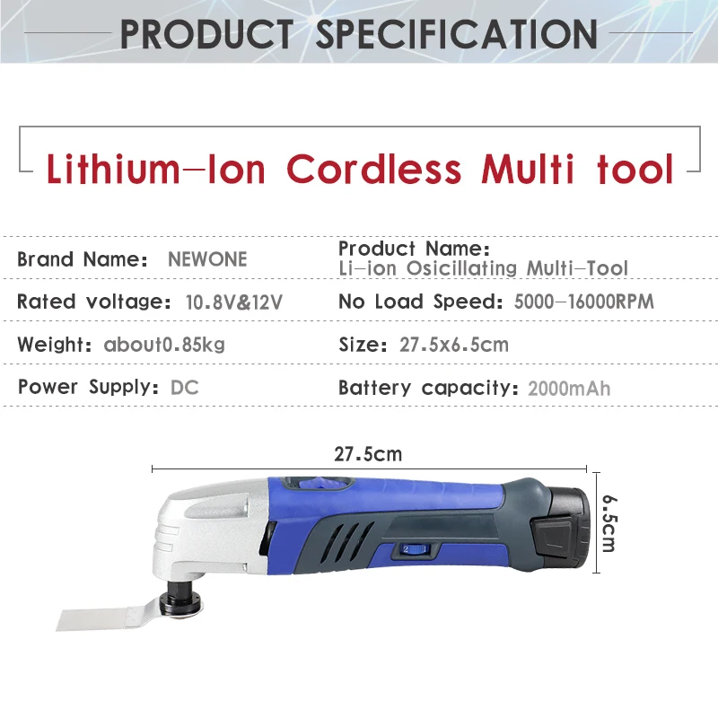 NEWONE 12V Cordless Multi Oscillating Tool Variable Speed Electrical Renovator Trimmer Saw Power Tool Machine with Saw Blades