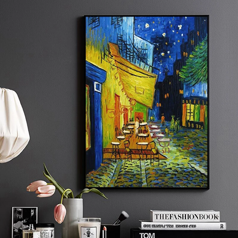 Картина маслом в виде ночного кафе Ван Гога, репродукции, ручная роспись, холст, Масляные картины, абстрактный Декор для спальни, искусство