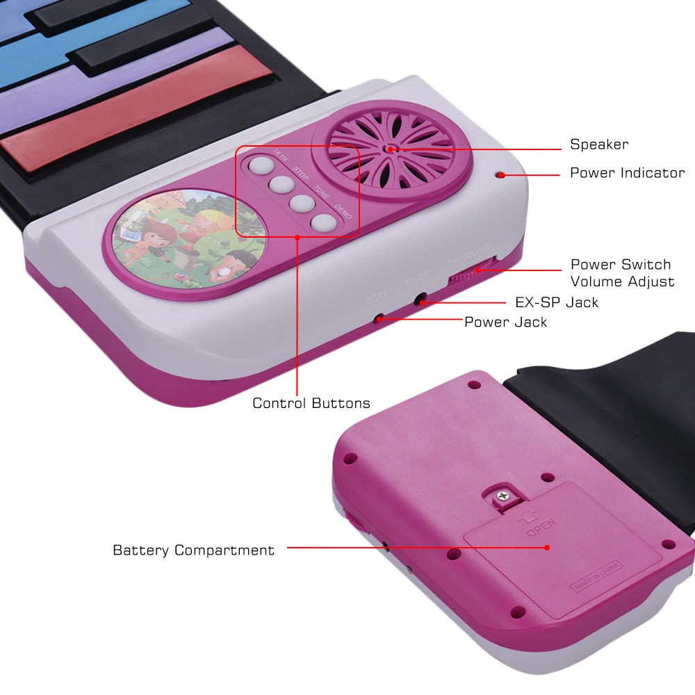 49-Key наматывания Электрический фортепиано кремния электронная клавиатура красочные ключи Встроенный динамик музыкальная игрушка для Для детей