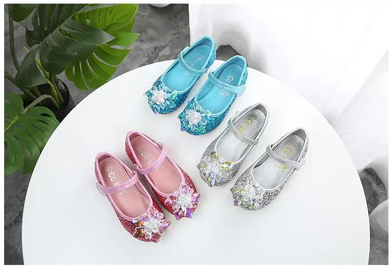 Обувь для девочек Демисезонный одежда для сна с изображением принцесс туфельки Эльзы модные вечерние блестящие детские туфли на высоком каблуке обувь для девочек Косплэй ЕС Размеры 26-34, есть большие размеры